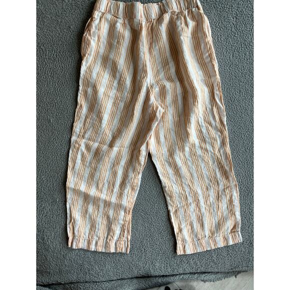 H&M Pants Medium Linen Pull On Stretch Cropped Striped Orange White Beach Boho - Picture 16 of 16